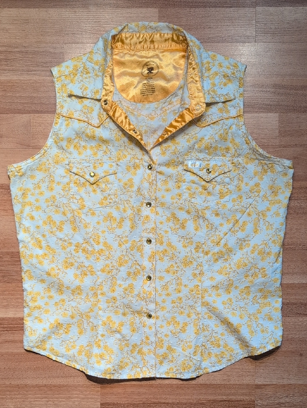 Twenty Yellow and Light Blue Floral Sleeveless Western Button-Up